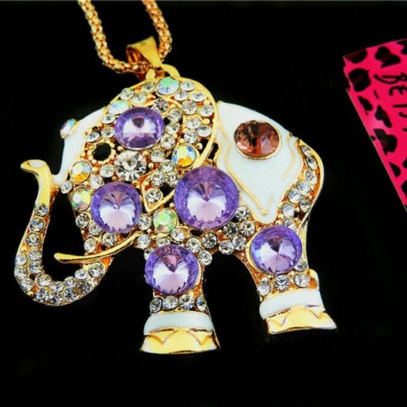 Betsey Johnson Jewelry - BETSEY JOHNSON WHITE/PURPLE CUTE ELEPHANT NECKLACE